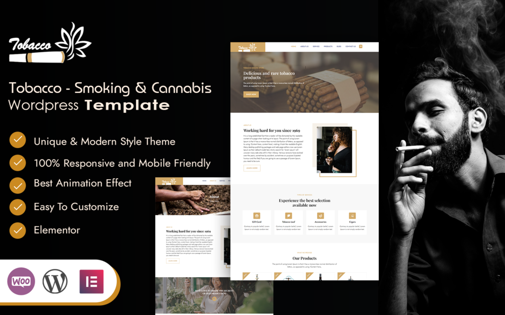 Tobacco – Smoking & Cannabis是一个WordPress主题，专为吸烟和大麻相关网站设计开发的。