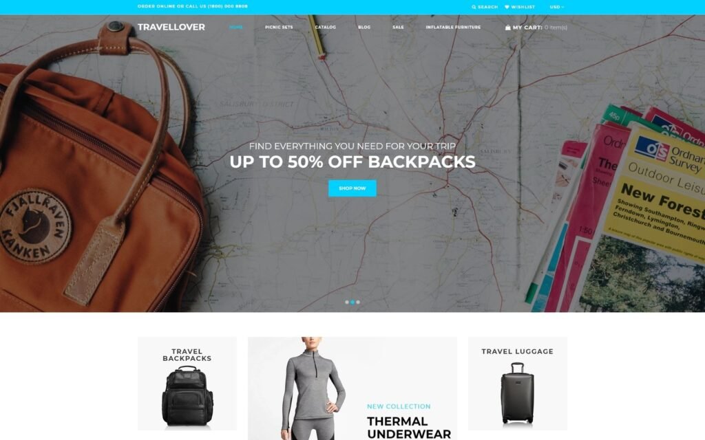 TravelLover – 旅行装备商店 Shopify 主题