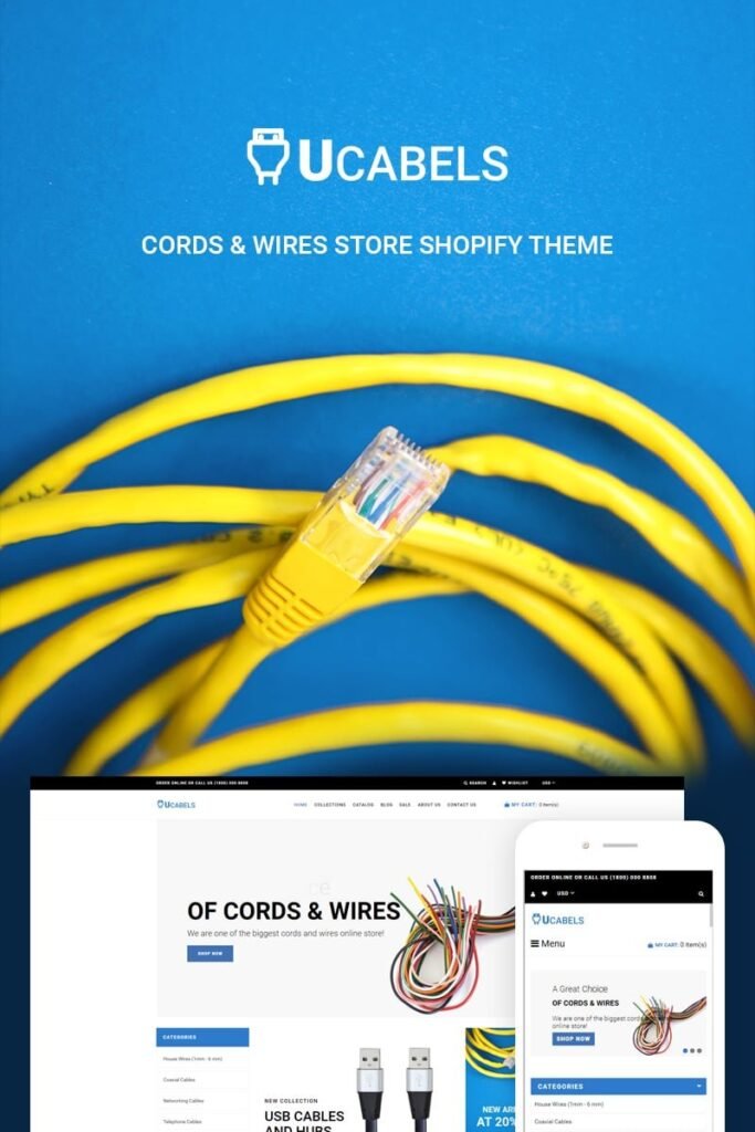 UCables – Cords & Wires Store 是一个 Shopify 主题，专门为卖家提供电线和线缆产品。