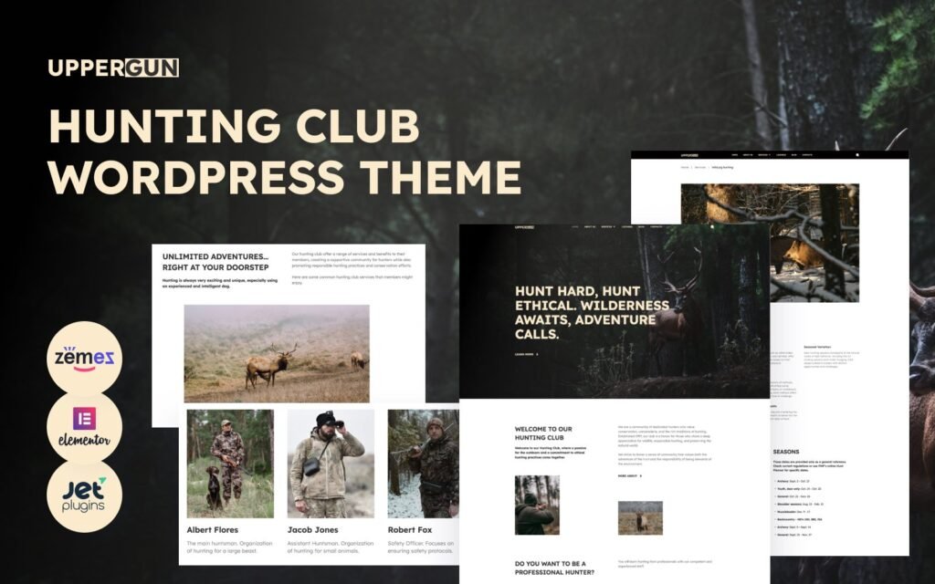 UpperGun – 狩猎俱乐部WordPress Elementor主题