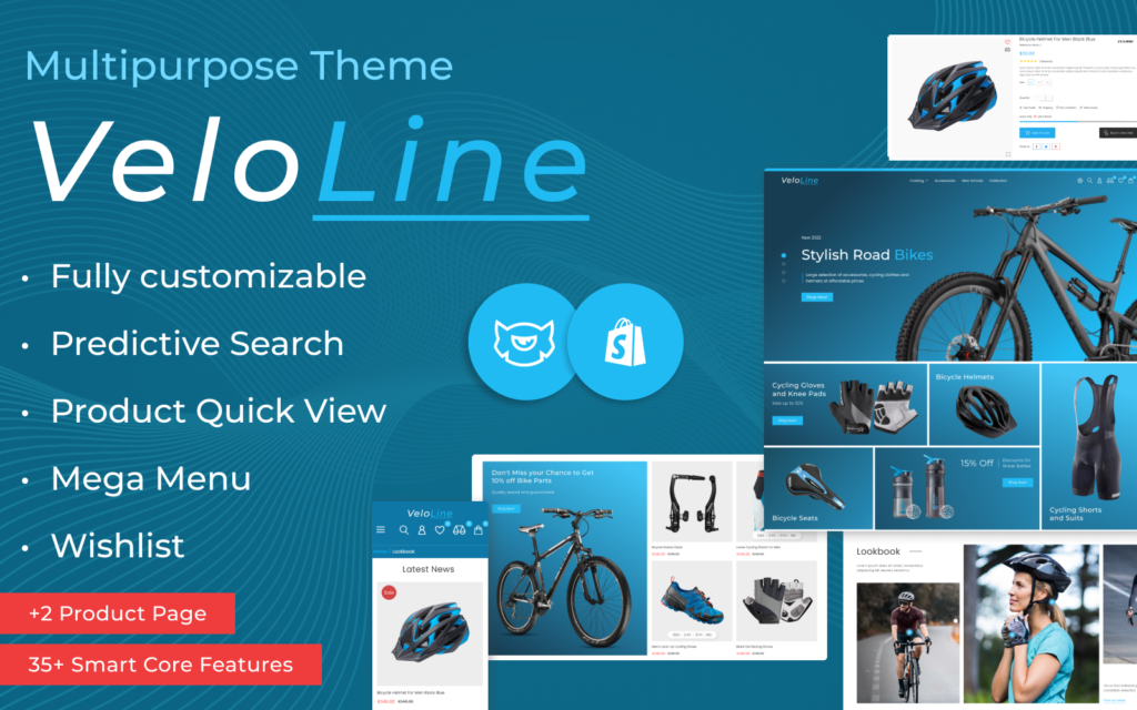VeloLine – 运动、自行车、旅行、摩托 Shopify 2.0 店铺