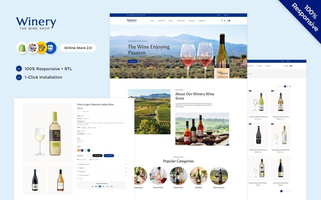 Winery – 酒窖，葡萄园多用途响应式Shopify商店