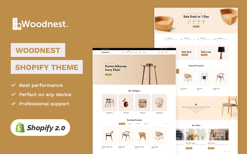 Woodnest – 家居装饰、家具、艺术和手工艺品 – 高级 Shopify 2.0 多功能响应式。