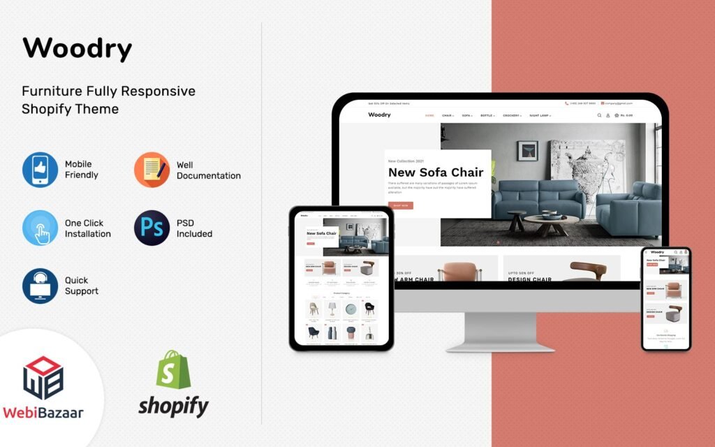 Woodry – 多功能家具与室内设计Shopify模板