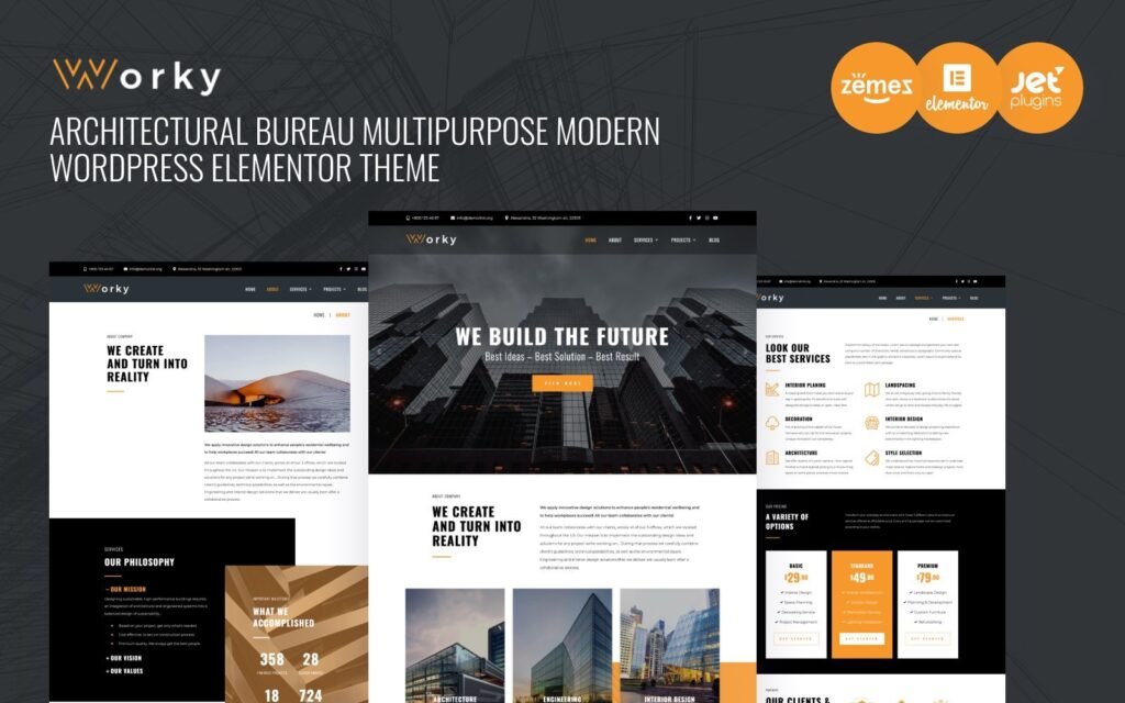 Worky – 建筑设计事务所多用途现代WordPress Elementor主题